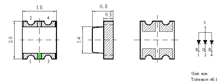 smt双色led产品的尺寸2.0*1.2*0.8MM